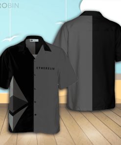 Gray And Black Ethereum Cryptocurrency Casual Button Down Hawaiian Shirt
