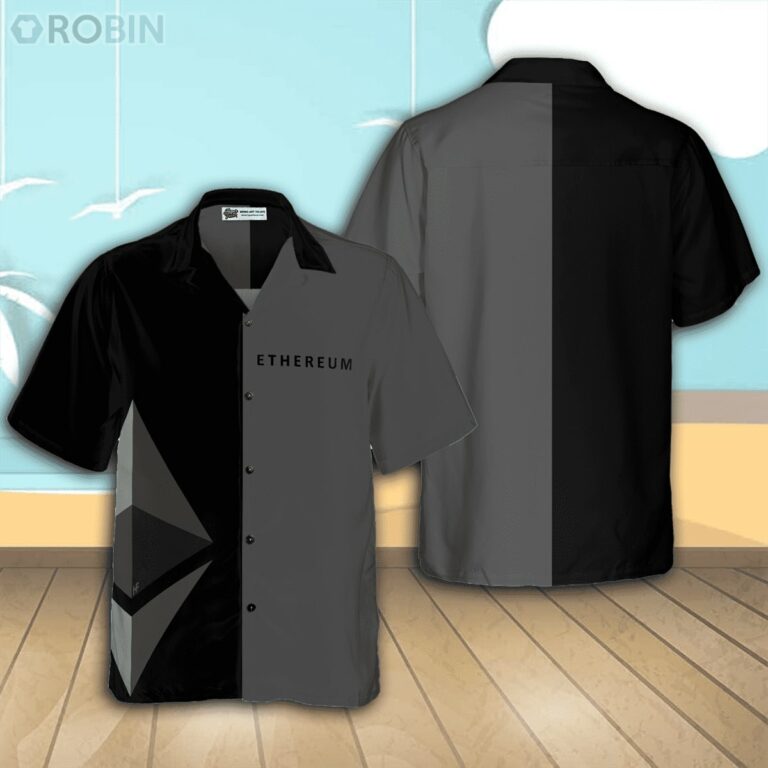 Gray And Black Ethereum Cryptocurrency Casual Button Down Hawaiian Shirt
