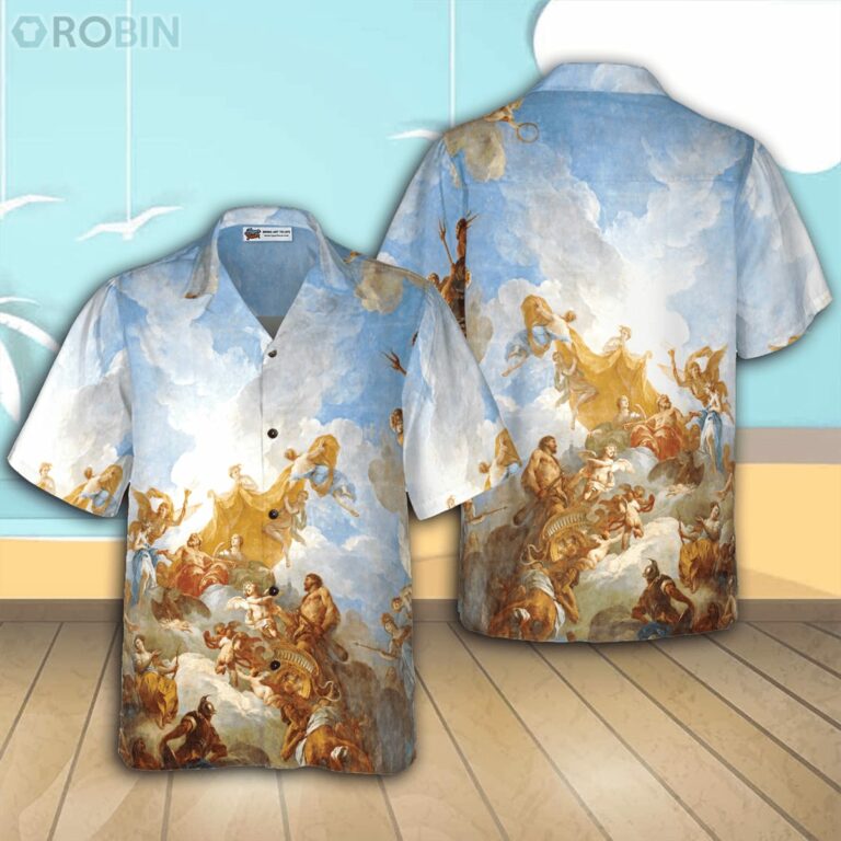 Greek Gods On Mount Olympus Casual Button Down Hawaiian Shirt