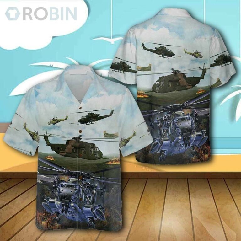 Green Giant Helicopter Casual Button Down Hawaiian Shirt