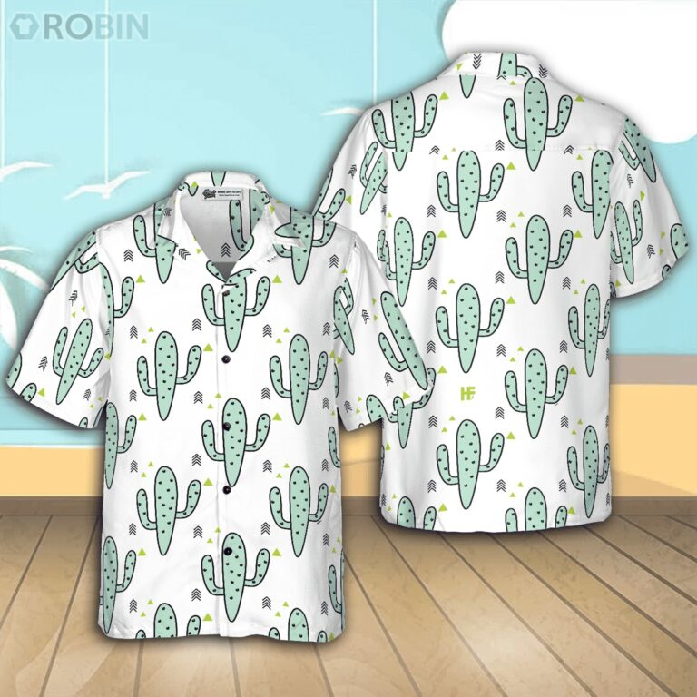 Green Mint Cactuses Casual Button Down Hawaiian Shirt