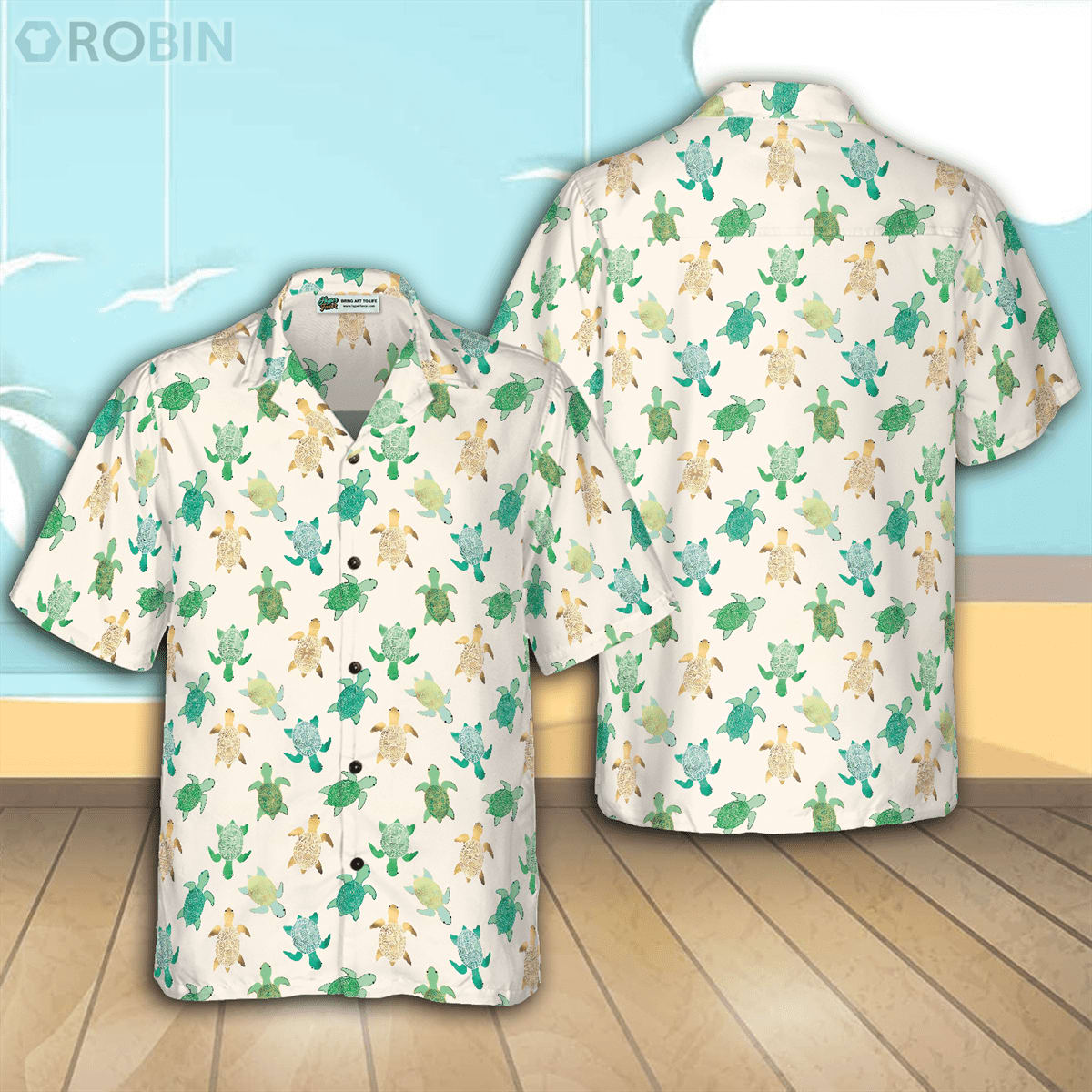 Green Sea Turtle Casual Button Down Hawaiian Shirt - RobinPlaceFabrics