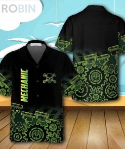 Green Steampunk Mechanic Casual Button Down Hawaiian Shirt