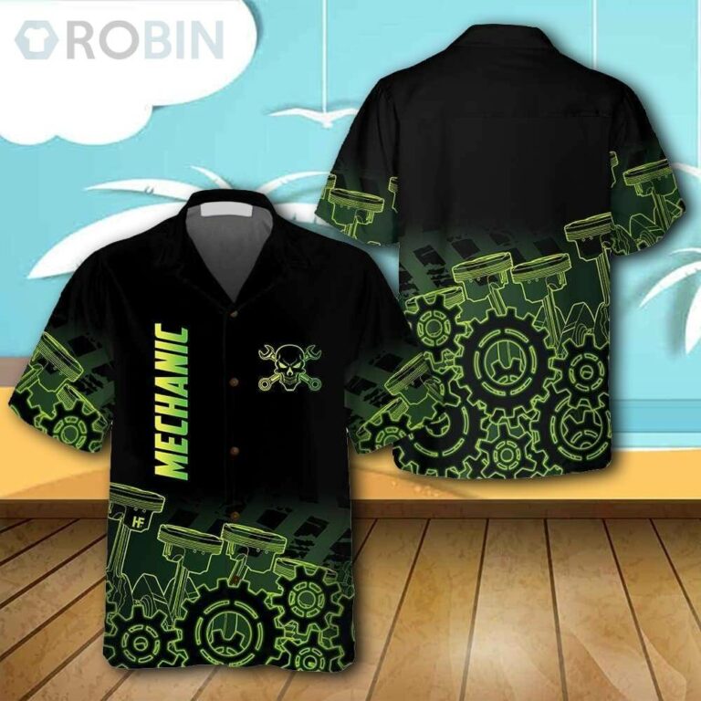 Green Steampunk Mechanic Casual Button Down Hawaiian Shirt