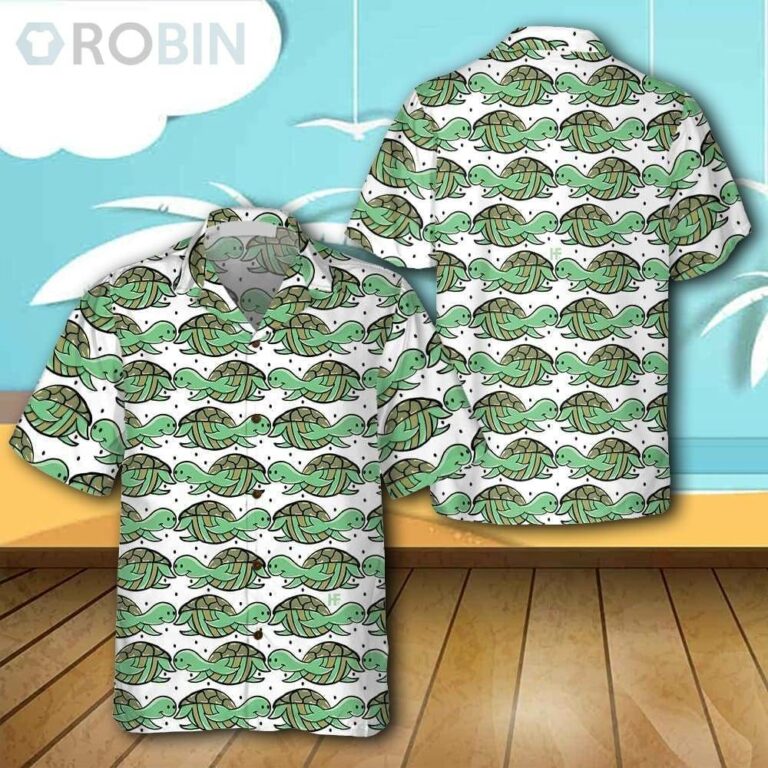 Green Turtles Pattern Casual Button Down Hawaiian Shirt