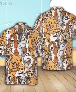 Dogs Seamless Pattern Casual Button Down Hawaiian Shirt