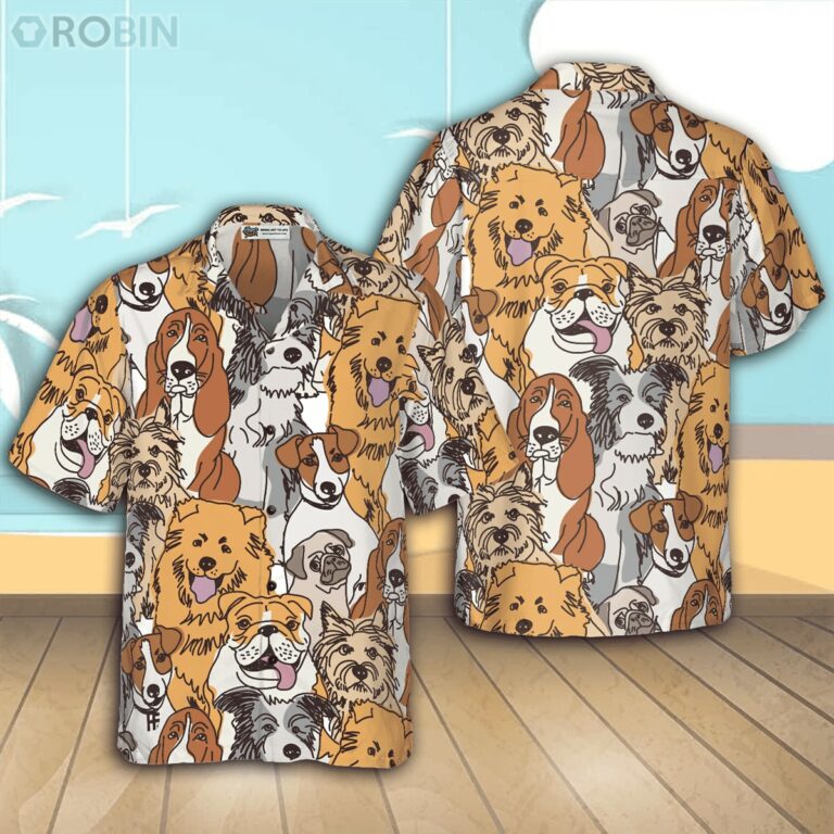Dogs Seamless Pattern Casual Button Down Hawaiian Shirt