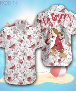 Grumpy Dwarf Red White Floral Pattern Disney Hawaiian Shirt