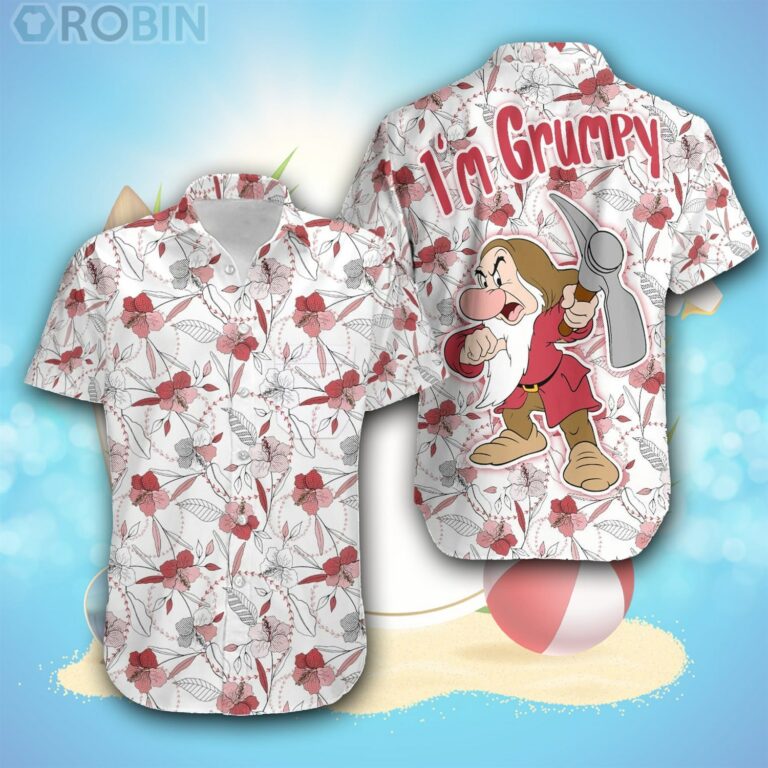 Grumpy Dwarf Red White Floral Pattern Disney Hawaiian Shirt