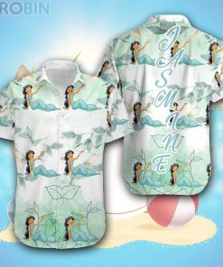 Jasmine Princess Clear White Leaf Pattern Disney Hawaiian Shirt