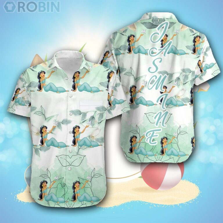 Jasmine Princess Clear White Leaf Pattern Disney Hawaiian Shirt
