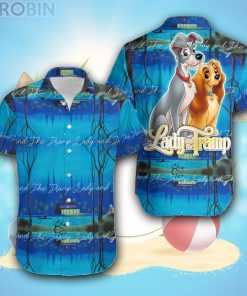 Lady & The Tramp Dogs Blue Disney Hawaiian Shirt