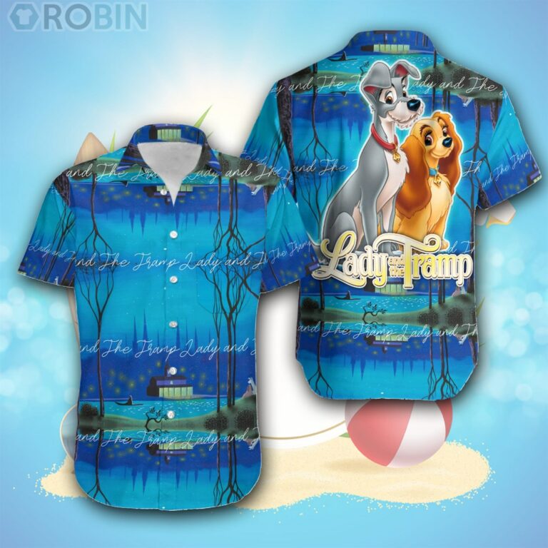 Lady & The Tramp Dogs Blue Disney Hawaiian Shirt