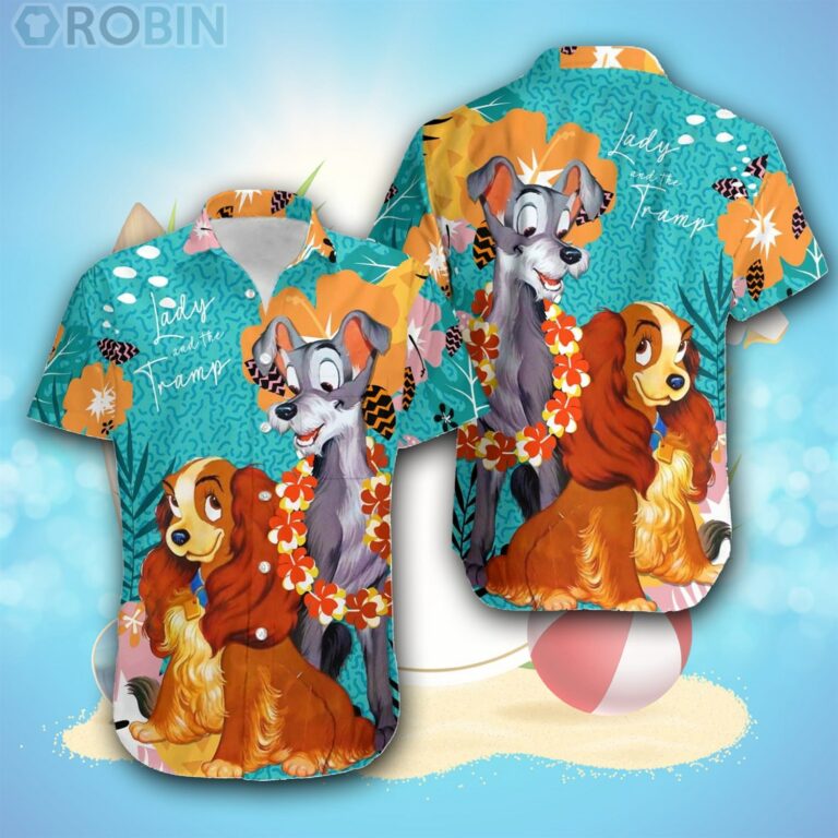 Lady & The Tramp Green Gray Brown Pattern Disney Hawaiian Shirt
