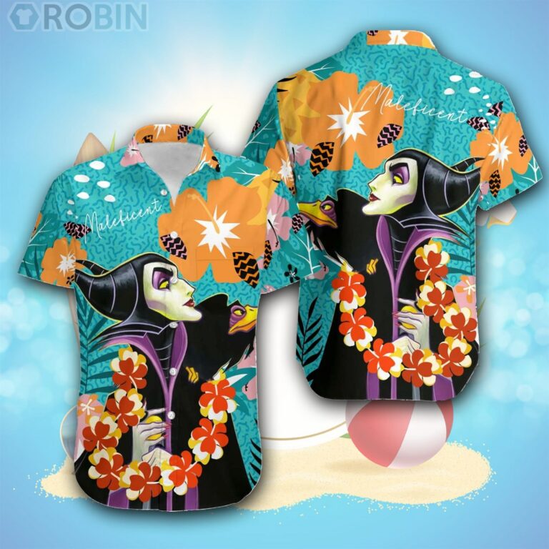 Maleficent Green Orange Purple Pattern Disney Hawaiian Shirt