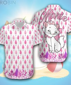 Marie Cat Pink White Leaf Pattern Disney Hawaiian Shirt