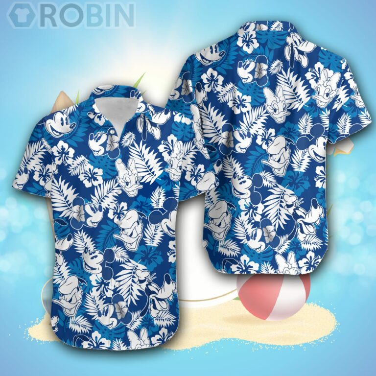 Mickey & Friends Blue White Summer Tropical Disney Hawaiian Shirt