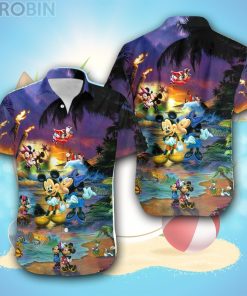 Mickey & Minnie Mouse Sunset Beach Disney Hawaiian Shirt