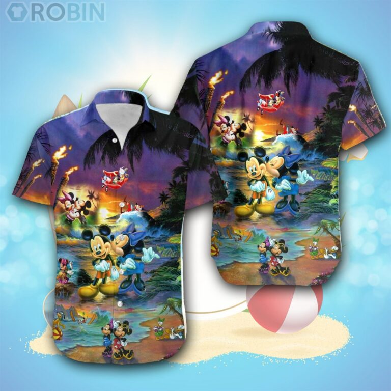 Mickey & Minnie Mouse Sunset Beach Disney Hawaiian Shirt