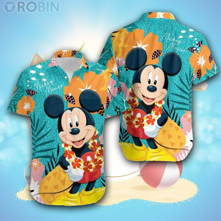 Mickey Mouse Green Orange Red Pattern Disney Hawaiian Shirt