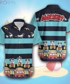 Mickey Sketch Stripe Summer Tropical Print Disney Hawaiian Shirt
