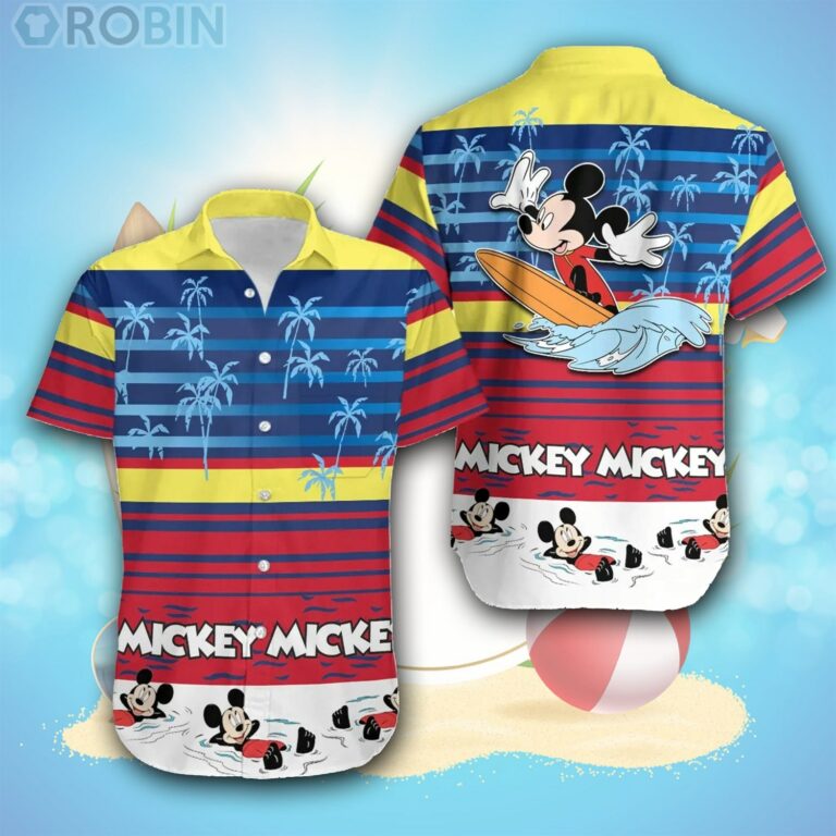 Mickey Surf Swimming Summer Tropical Print Disney Hawaiian Shirt