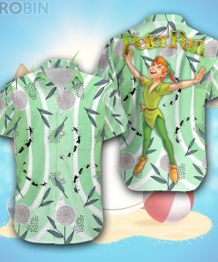 Peter Pan Green White Floral Leaf Disney Hawaiian Shirt