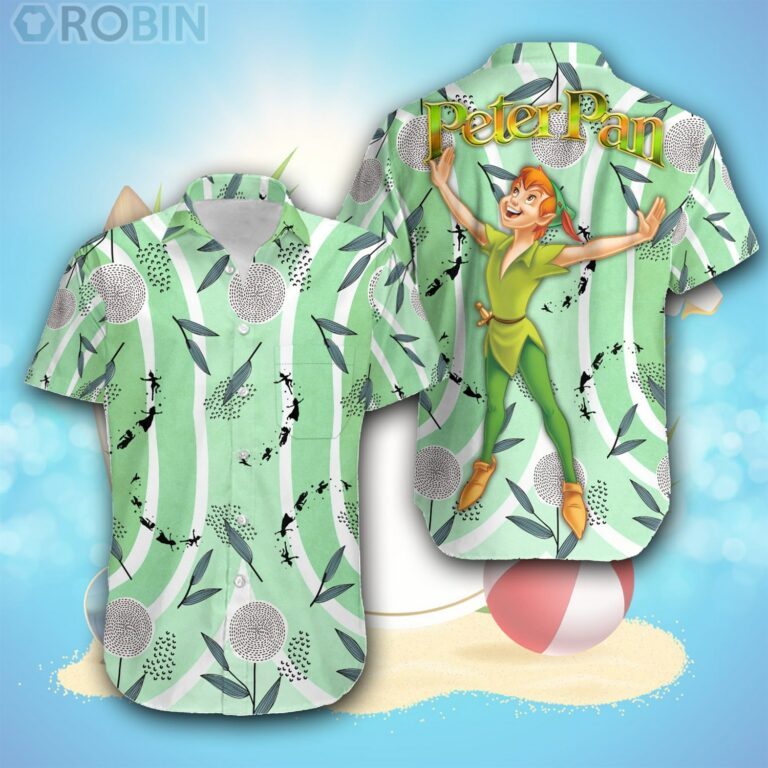 Peter Pan Green White Floral Leaf Disney Hawaiian Shirt