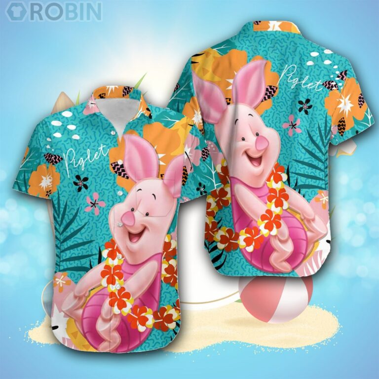 Piglet Green Orange Pink Pattern Disney Hawaiian Shirt