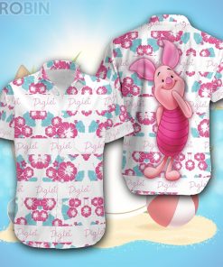 Piglet Pink White Floral Stripes Disney Hawaiian Shirt