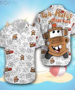 Pixar Cars White Brown Pattern Disney Hawaiian Shirt