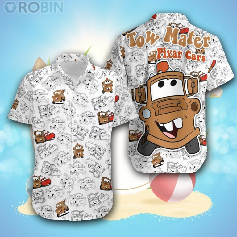 Pixar Cars White Brown Pattern Disney Hawaiian Shirt