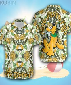 Pluto Dog Green Yellow Floral Disney Hawaiian Shirt