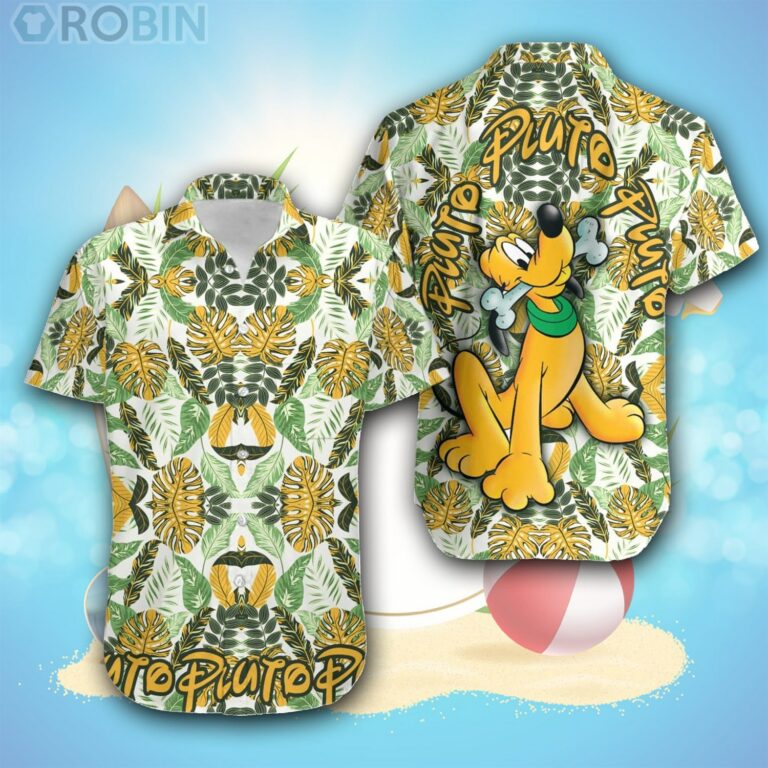 Pluto Dog Green Yellow Floral Disney Hawaiian Shirt
