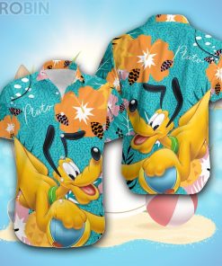 Pluto Green Orange Yellow Pattern Disney Hawaiian Shirt