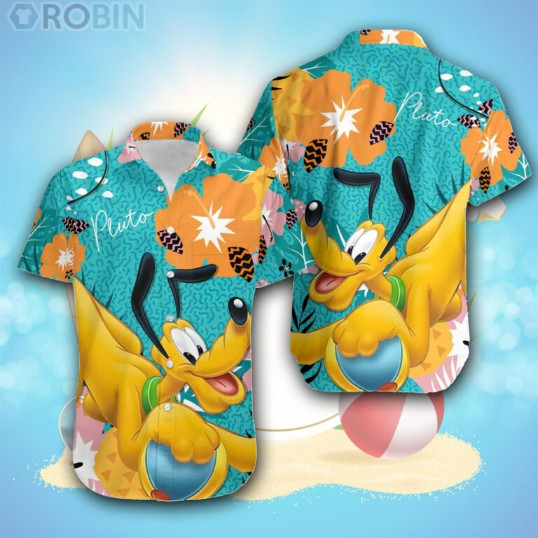 Pluto Green Orange Yellow Pattern Disney Hawaiian Shirt
