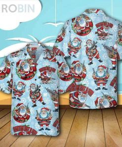 Santa Claus With Machine Gun Christmas Casual Button Down Hawaiian Shirt Santa Claus With Machine Gun Christmas Casual Button Down Hawaiian Shirt