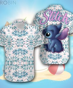 Stitch Blue White Pattern Disney Hawaiian Shirt