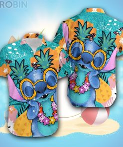 Stitch Green Yellow Blue Pattern Disney Hawaiian Shirt