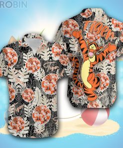 Tigger The Tiger Orange Black Leaf Pattern Disney Hawaiian Shirt Tigger The Tiger Orange Black Leaf Pattern Disney Hawaiian Shirt
