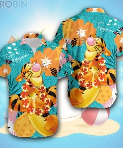 Tigger Tiger Green Orange Yellow Pattern Disney Hawaiian Shirt