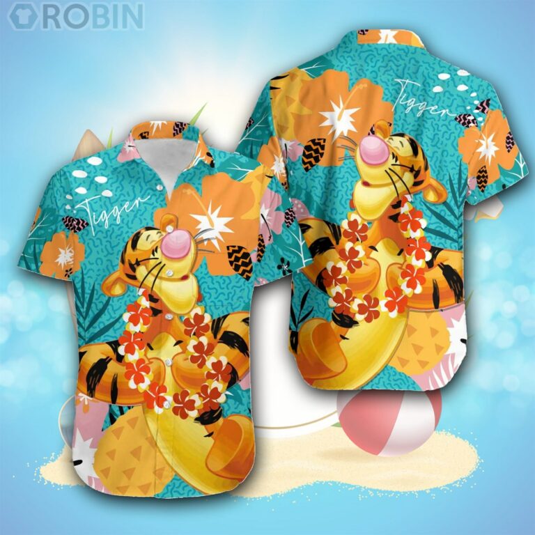 Tigger Tiger Green Orange Yellow Pattern Disney Hawaiian Shirt