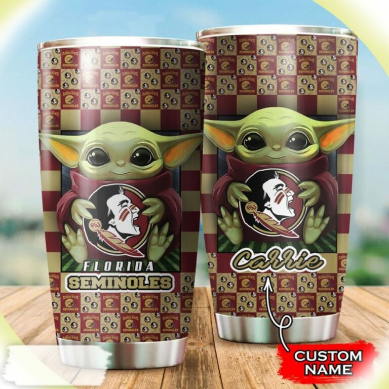 Baby Yoda Hug Florida State Seminoles Custom Name Tumbler