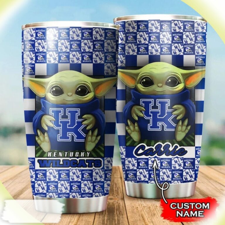 Baby Yoda Hug Logo Kentucky Wildcats Custom Name Tumbler