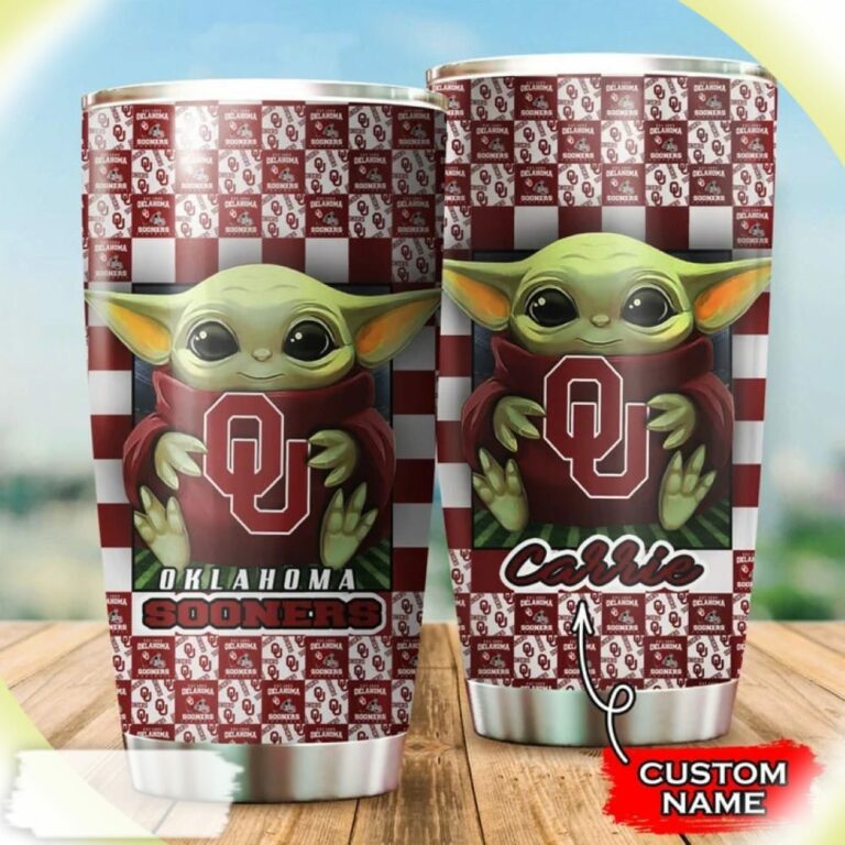 Baby Yoda Hug Logo Oklahoma Sooners Custom Name Tumbler