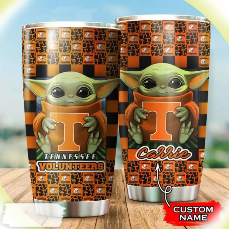 Baby Yoda Hug Logo Tennessee Volunteers Custom Name Tumbler