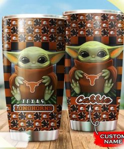 Baby Yoda Hug Logo Texas Longhorns Custom Name Tumbler