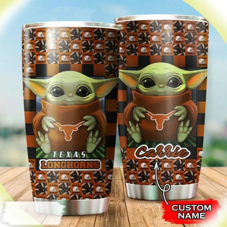 Baby Yoda Hug Logo Texas Longhorns Custom Name Tumbler