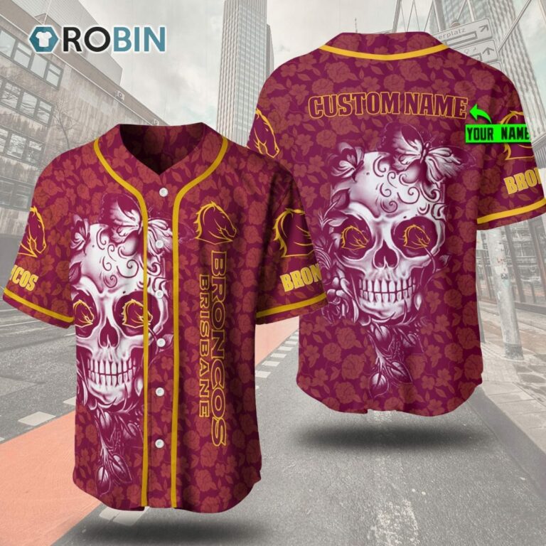 Brisbane Broncos Skull Floral 3D Personalized Baseball Jersey