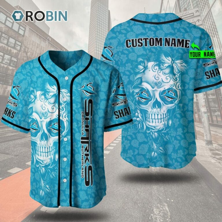 Cronulla-Sutherland Sharks Skull Floral 3D Personalized Baseball Jersey